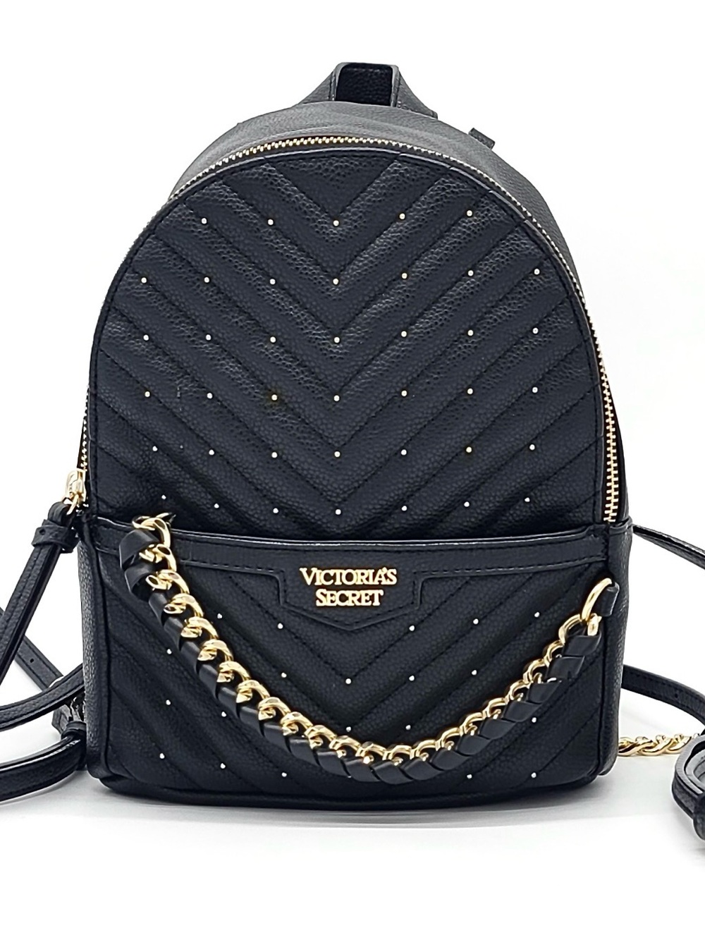 Victoria's Secret Black Quilted Mini City Backpack Gold Chain and Hardware NWOT